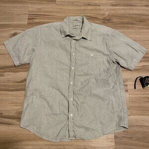 Orvis Green and White Striped Short Sleeve Shirt XL
